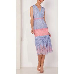 NWT Foxiedox Fifi Blue Pink Lace Midi Dress